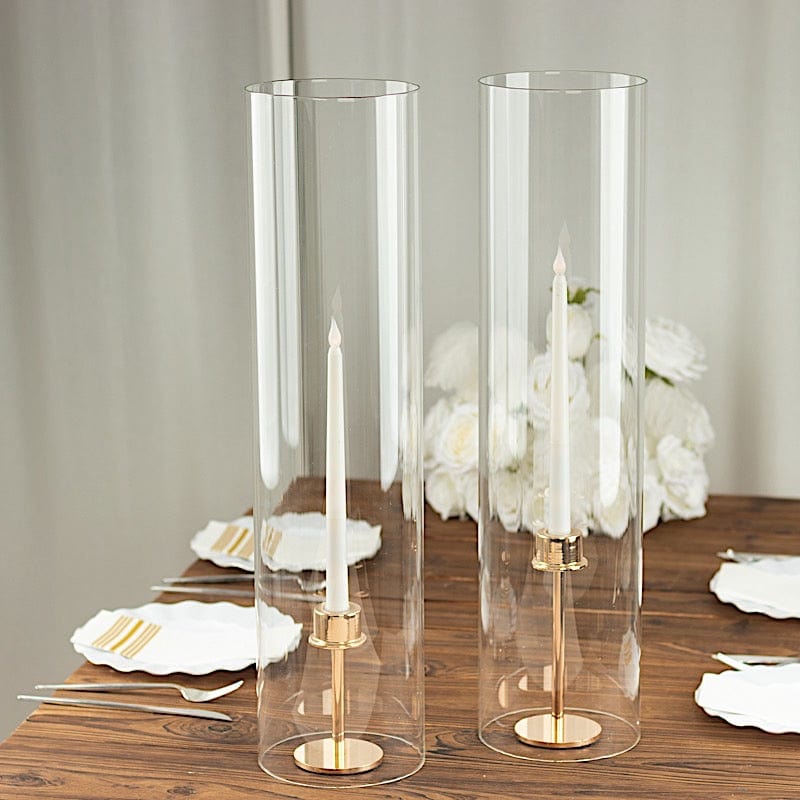 2 Clear Open End Cylinder Glass Hurricane Candle Shades
