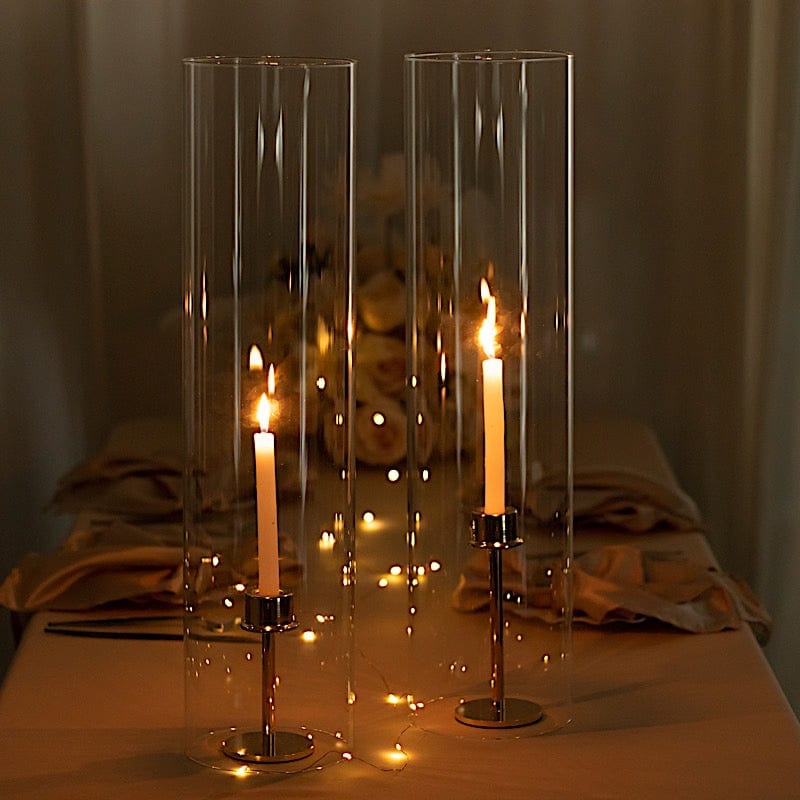 2 Clear Open End Cylinder Glass Hurricane Candle Shades