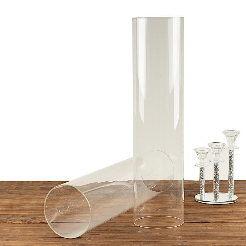 2 Clear Open End Cylinder Glass Hurricane Candle Shades