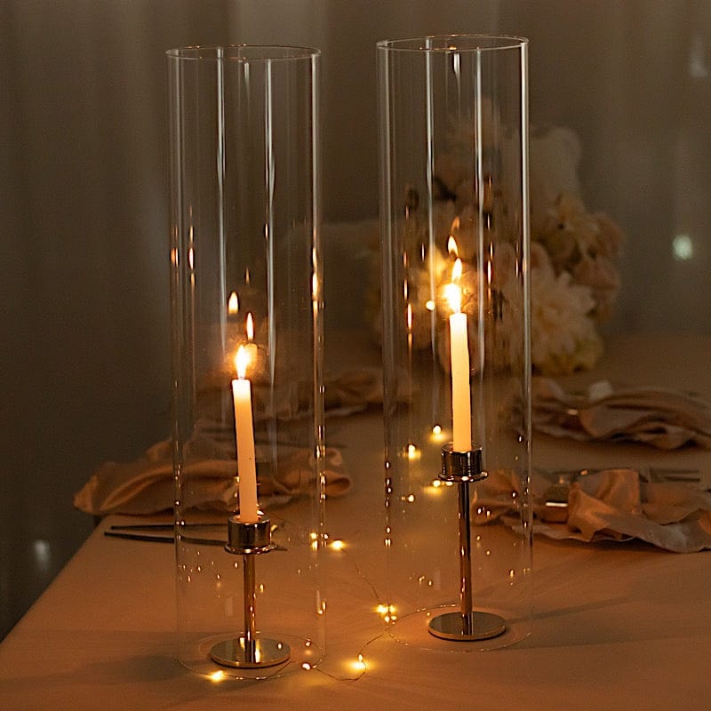 2 Clear Open End Cylinder Glass Hurricane Candle Shades