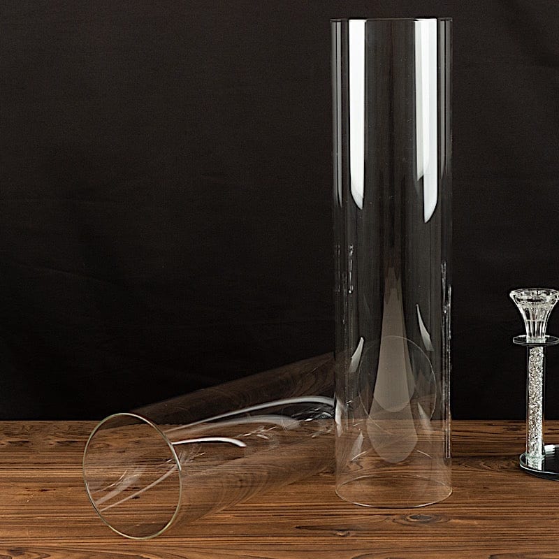 2 Clear Open End Cylinder Glass Hurricane Candle Shades