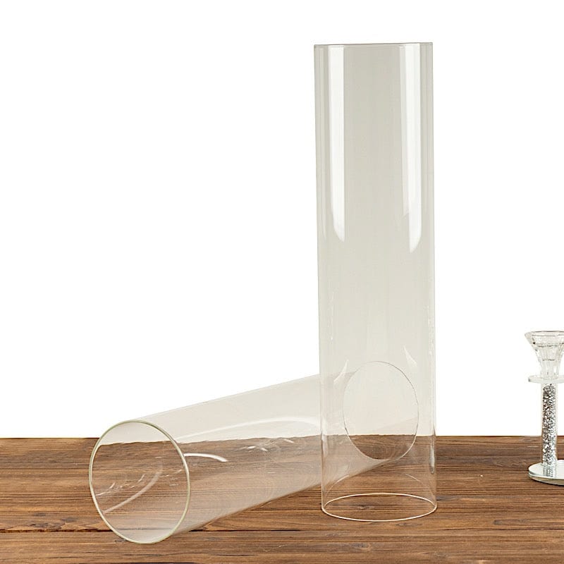 2 Clear Open End Cylinder Glass Hurricane Candle Shades