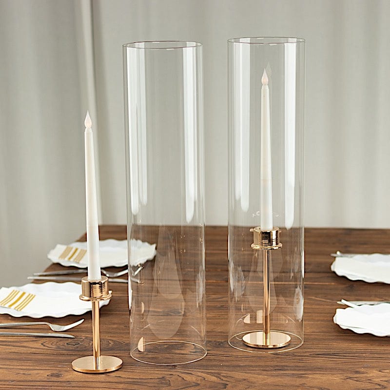 2 Clear Open End Cylinder Glass Hurricane Candle Shades