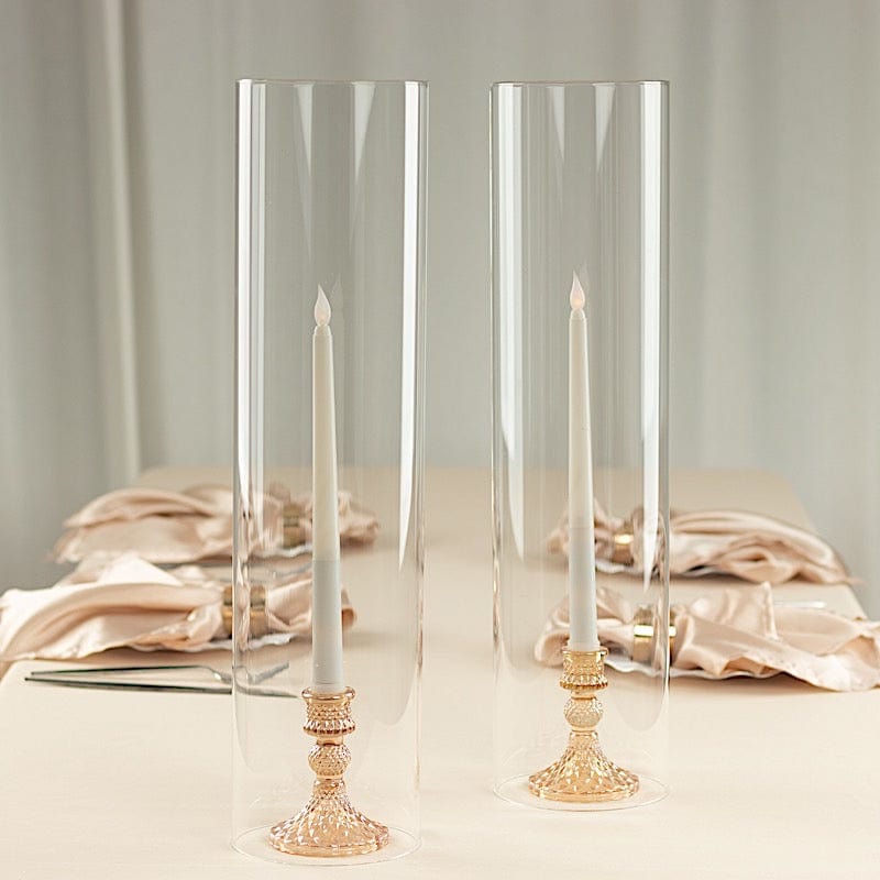 2 Clear Open End Cylinder Glass Hurricane Candle Shades