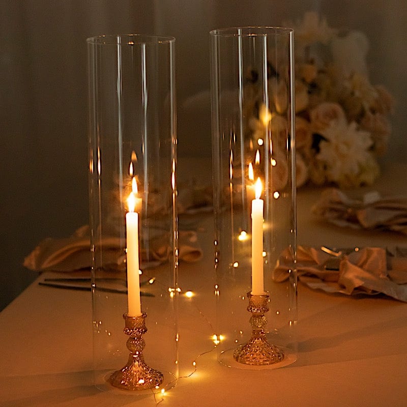 2 Clear Open End Cylinder Glass Hurricane Candle Shades