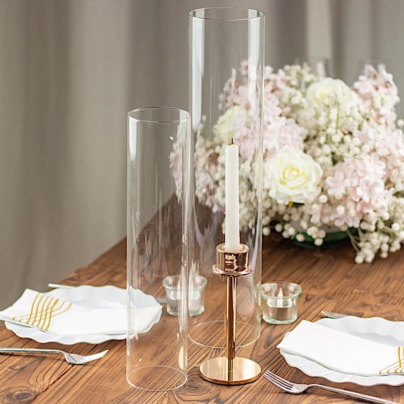 2 Crystal Clear Glass Hurricane Taper Candle Holders Cylinder Shades