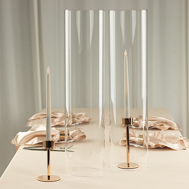 2 Clear Open End Cylinder Glass Hurricane Candle Shades