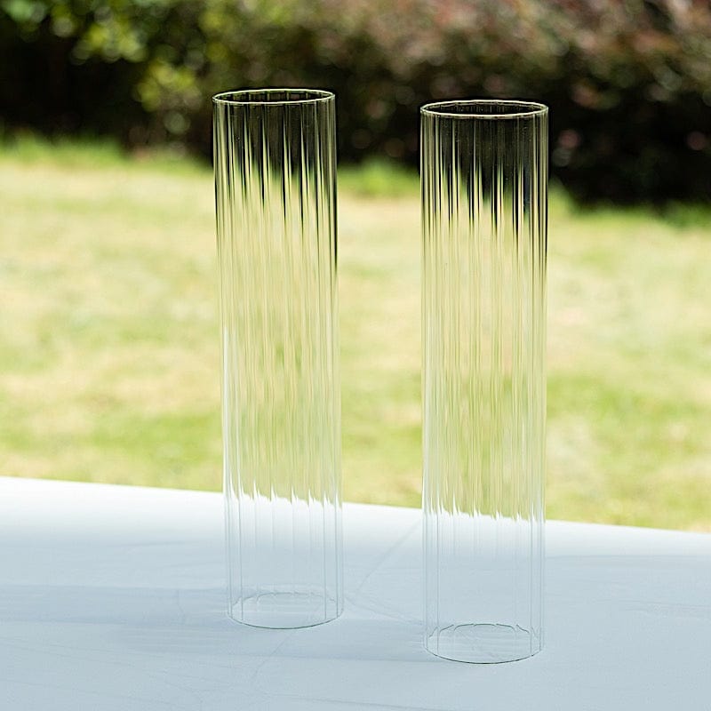 2 Clear Ribbed Candelabra Candle Holder Glass Shades