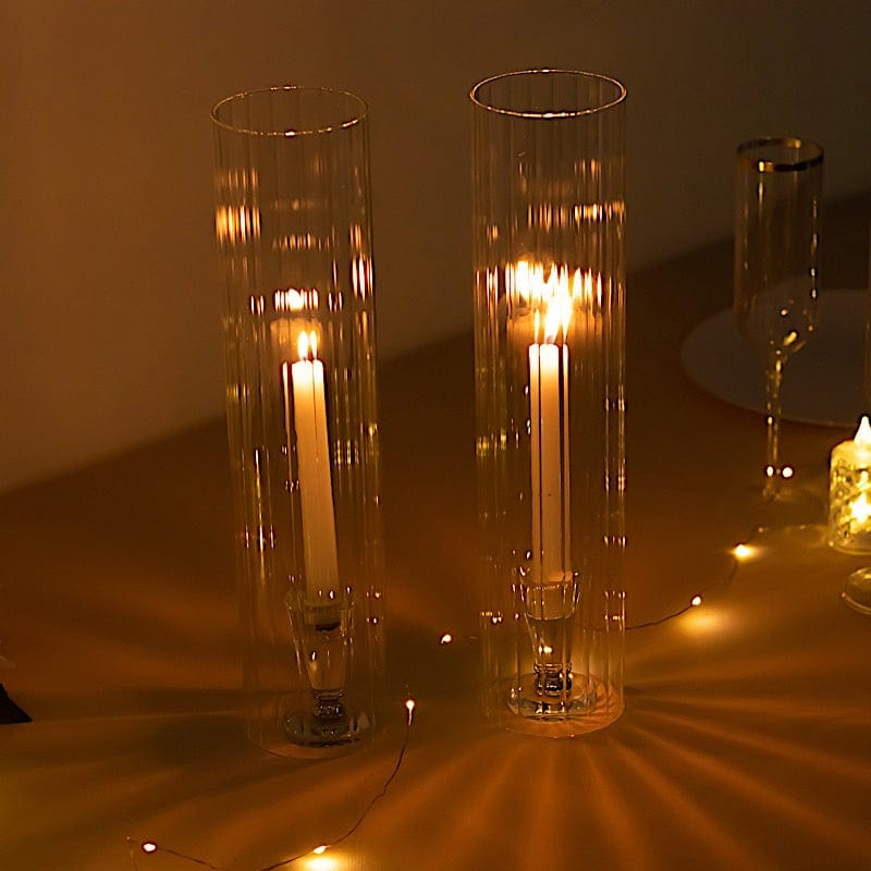 2 Clear Ribbed Candelabra Candle Holder Glass Shades