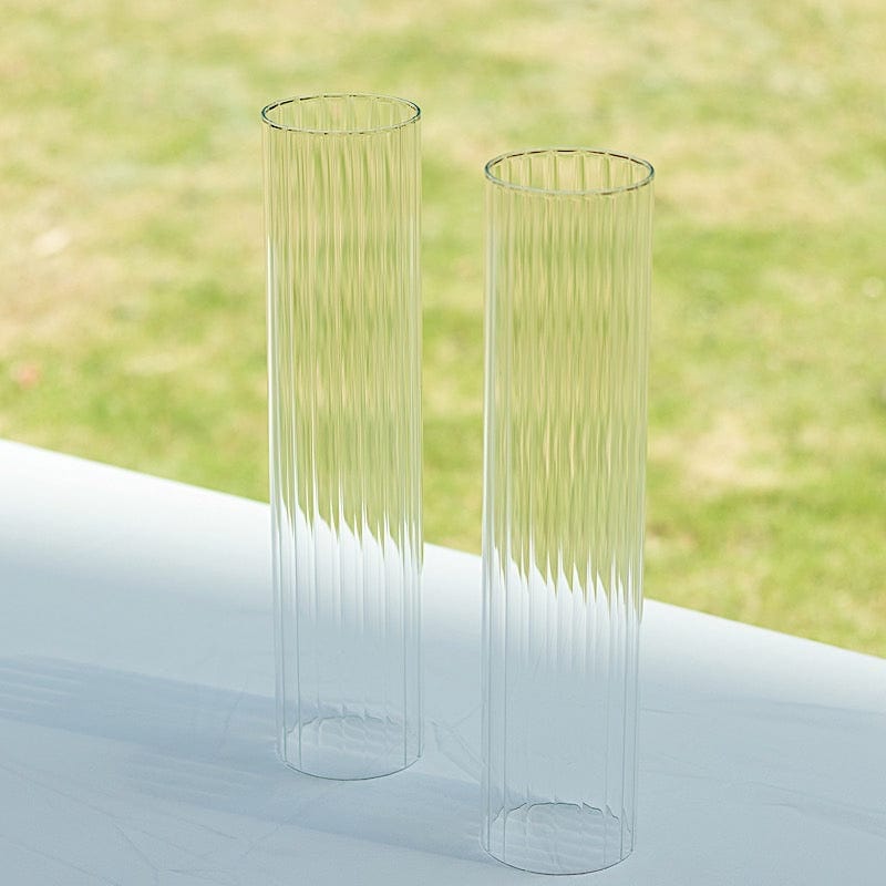 2 Clear Ribbed Candelabra Candle Holder Glass Shades