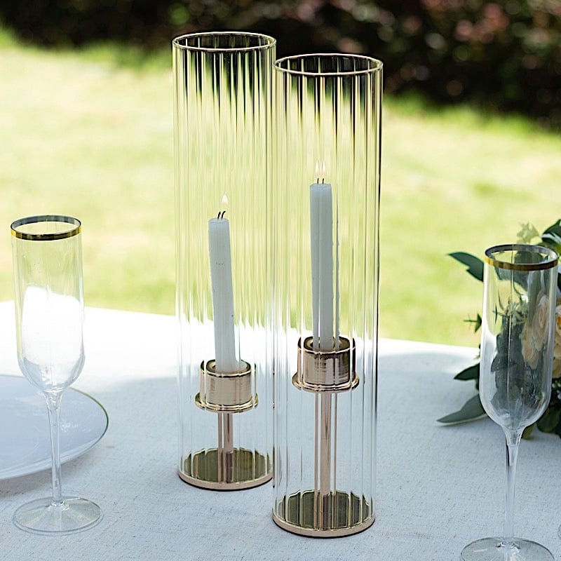 2 Clear Ribbed Candelabra Candle Holder Glass Shades