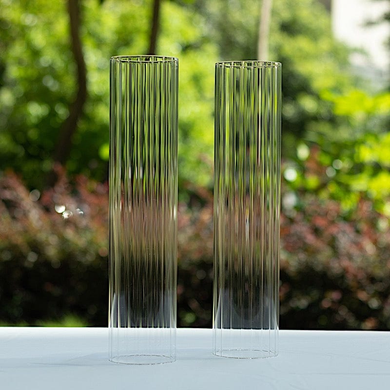 2 Clear Ribbed Candelabra Candle Holder Glass Shades