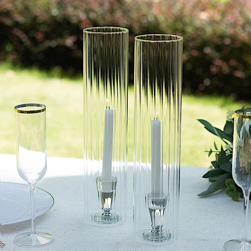 2 Clear Ribbed Candelabra Candle Holder Glass Shades