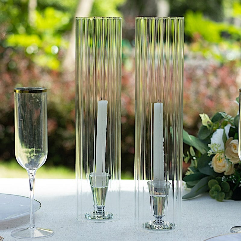 2 Clear Ribbed Candelabra Candle Holder Glass Shades