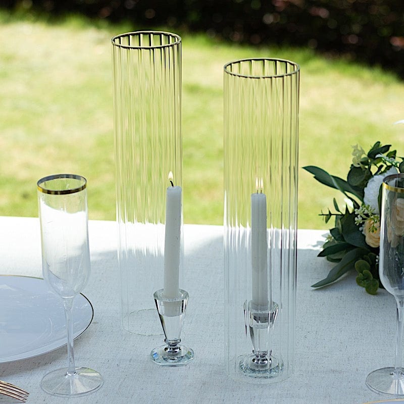 2 Clear Ribbed Candelabra Candle Holder Glass Shades