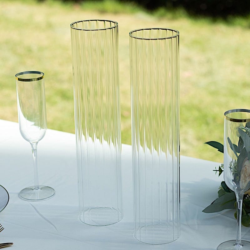 2 Clear Ribbed Candelabra Candle Holder Glass Shades