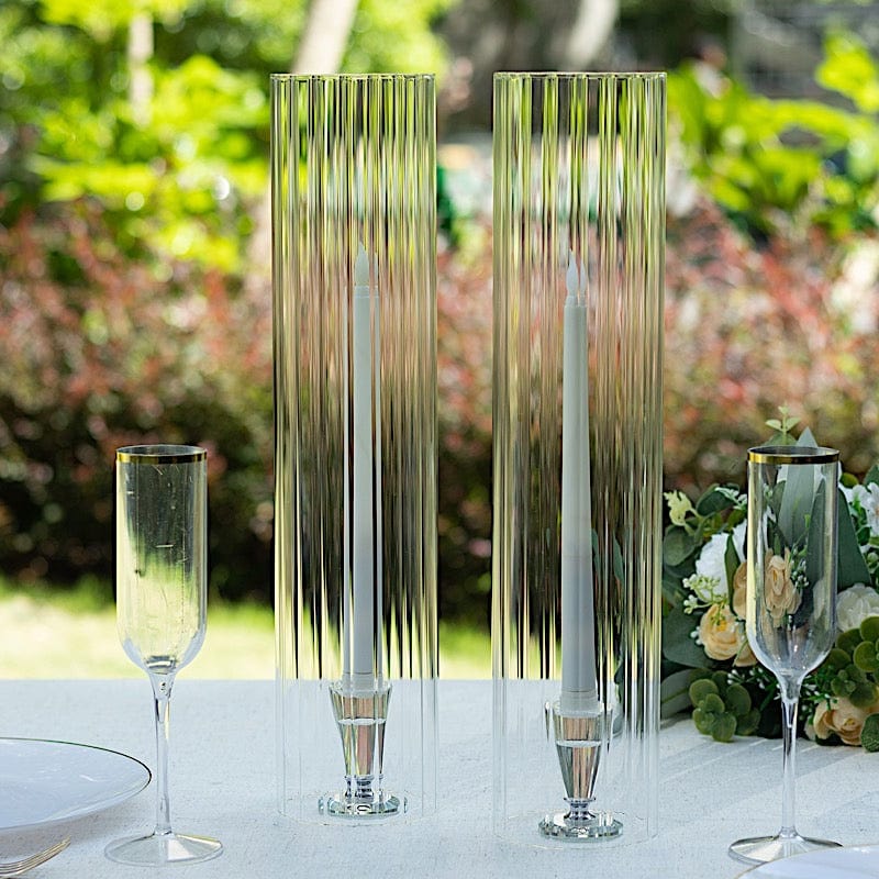 2 Clear Ribbed Candelabra Candle Holder Glass Shades