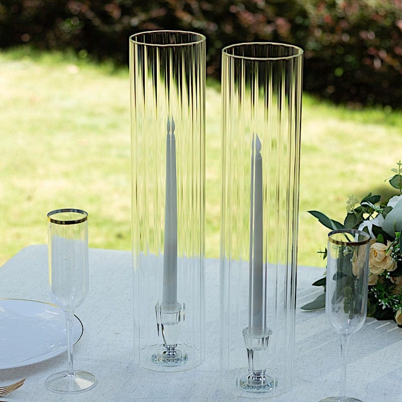 2 Clear Ribbed Candelabra Candle Holder Glass Shades