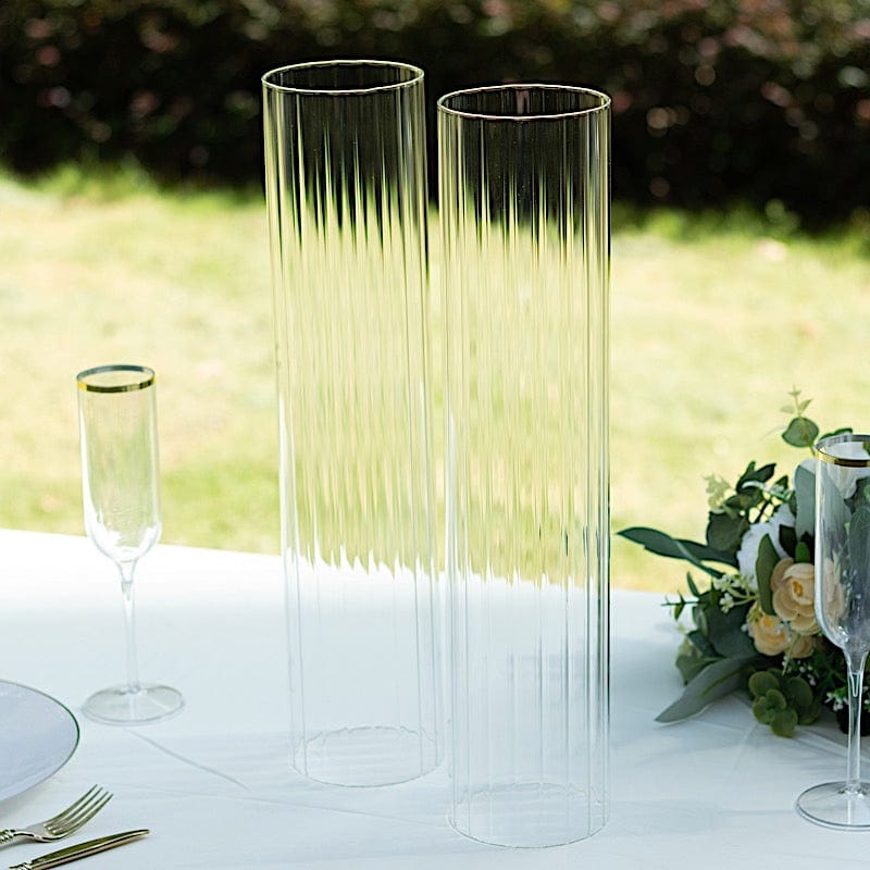 2 Clear Ribbed Candelabra Candle Holder Glass Shades