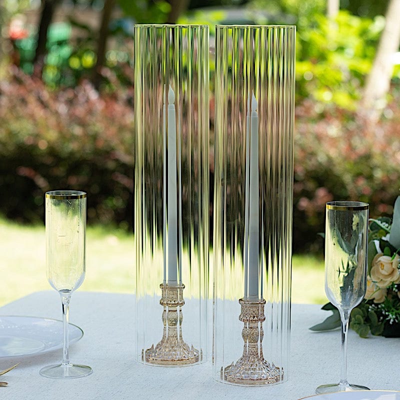 2 Clear Ribbed Candelabra Candle Holder Glass Shades