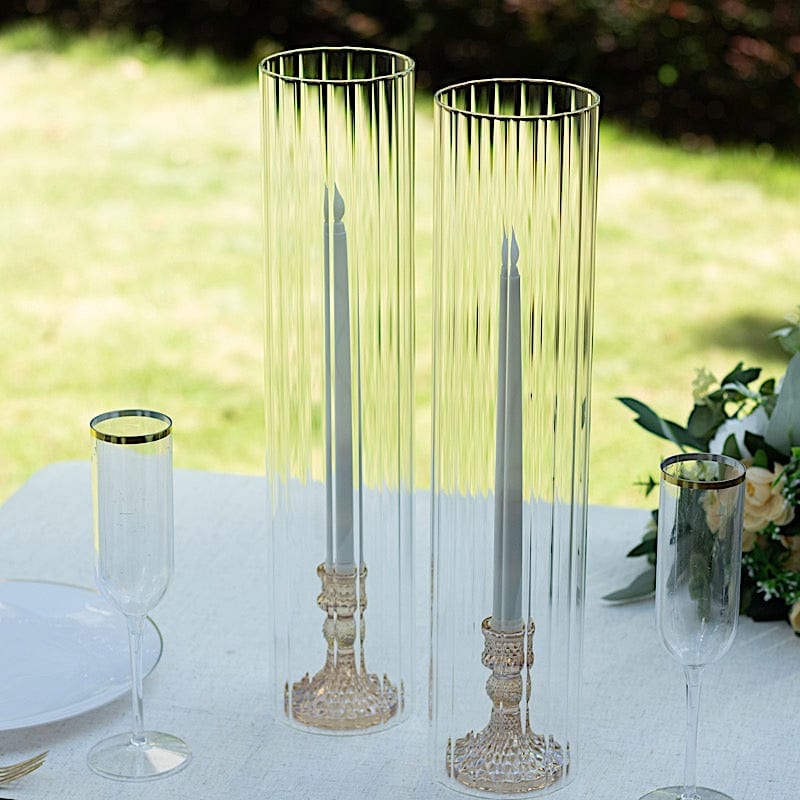 2 Clear Ribbed Candelabra Candle Holder Glass Shades