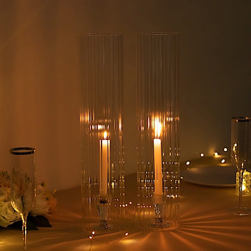 2 Clear Ribbed Candelabra Candle Holder Glass Shades