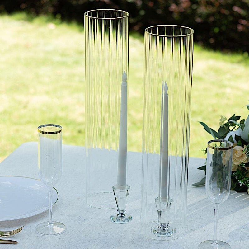 2 Clear Ribbed Candelabra Candle Holder Glass Shades