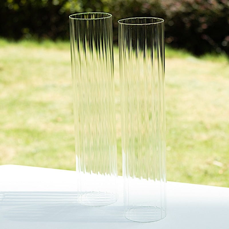 2 Clear Ribbed Candelabra Candle Holder Glass Shades