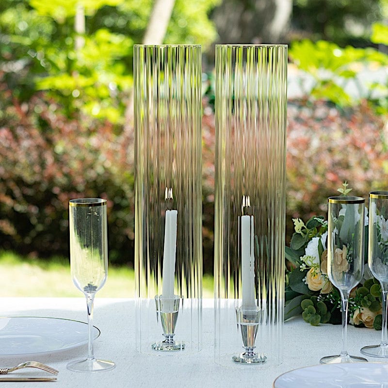 2 Clear Ribbed Candelabra Candle Holder Glass Shades