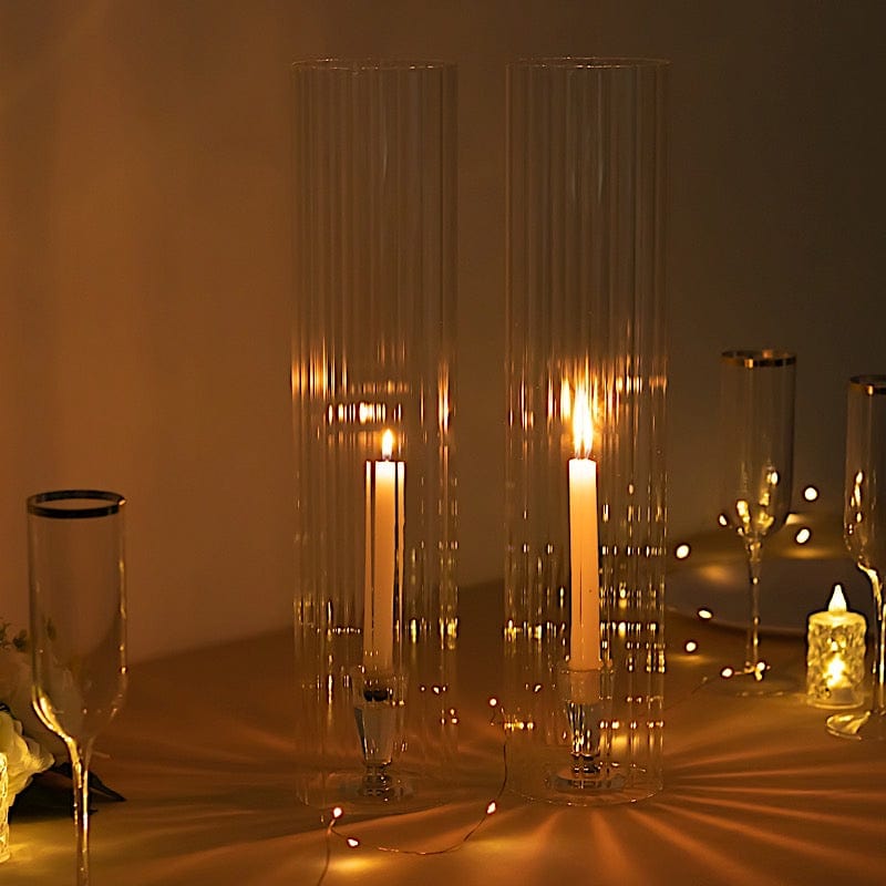 2 Clear Ribbed Candelabra Candle Holder Glass Shades