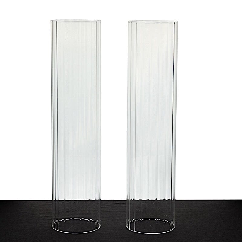 2 Clear Ribbed Candelabra Candle Holder Glass Shades