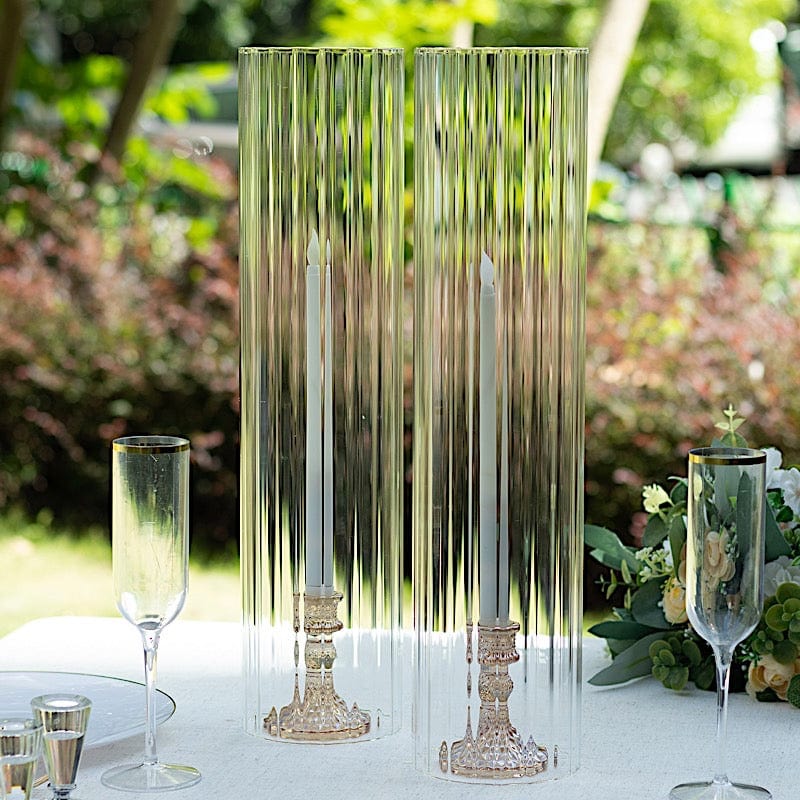 2 Clear Ribbed Candelabra Candle Holder Glass Shades