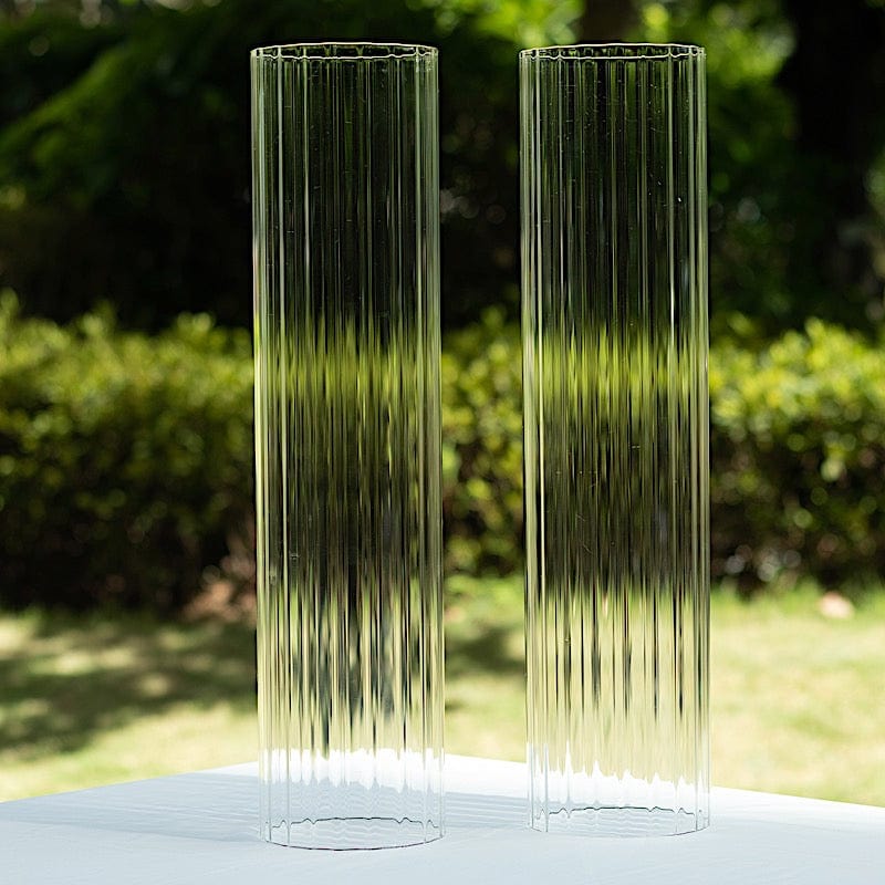 2 Clear Ribbed Candelabra Candle Holder Glass Shades