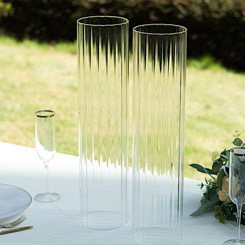 2 Clear Ribbed Candelabra Candle Holder Glass Shades