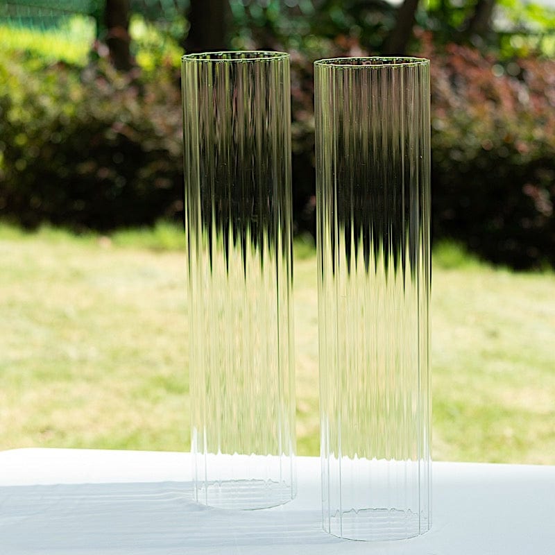 2 Clear Ribbed Candelabra Candle Holder Glass Shades