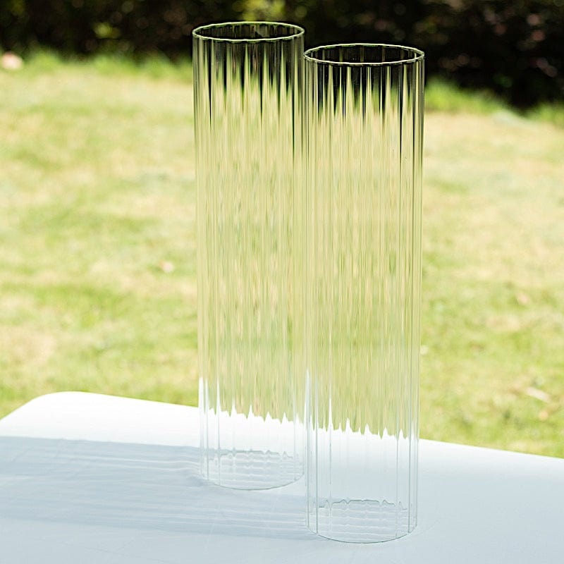 2 Clear Ribbed Candelabra Candle Holder Glass Shades