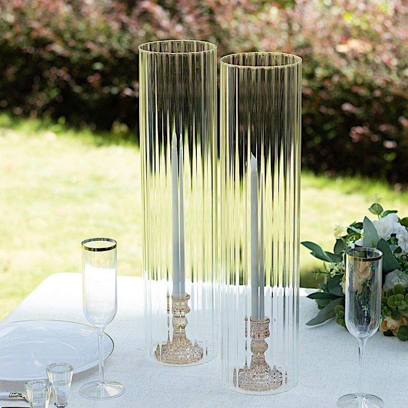 2 Clear Ribbed Candelabra Candle Holder Glass Shades