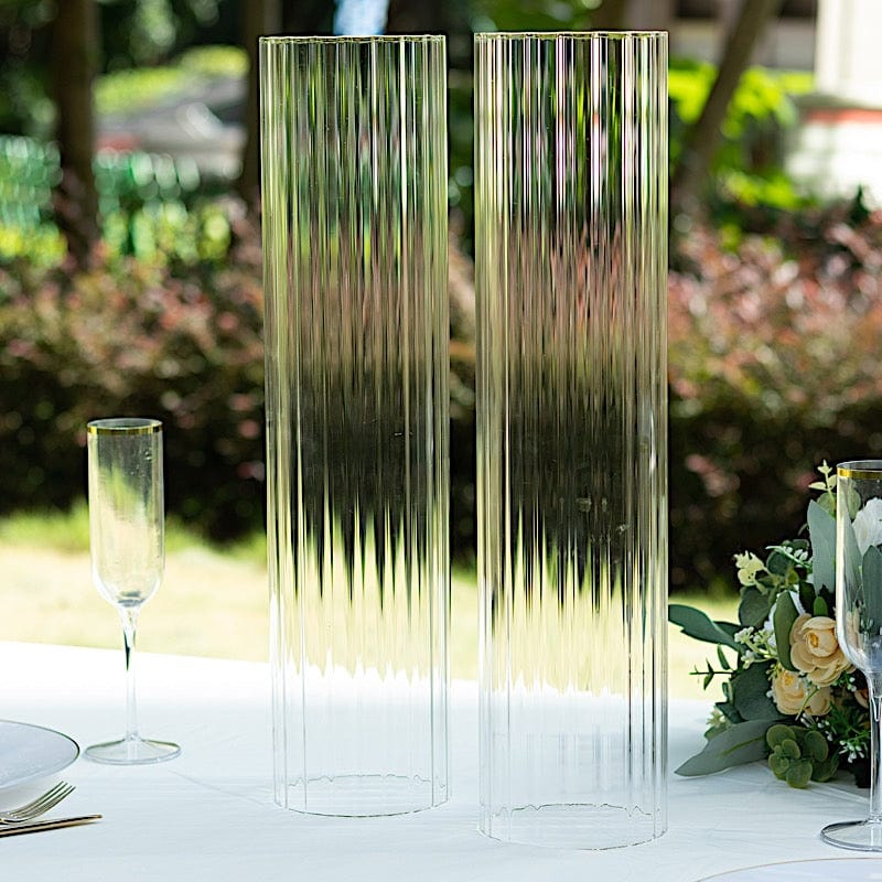 2 Clear Ribbed Candelabra Candle Holder Glass Shades