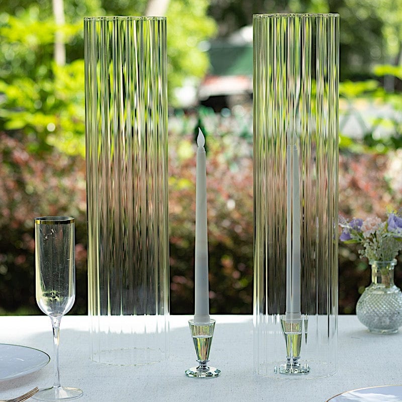 2 Clear Ribbed Candelabra Candle Holder Glass Shades