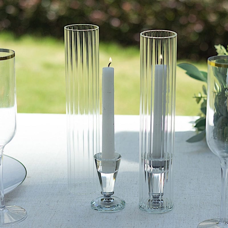 2 Clear Ribbed Candelabra Candle Holder Glass Shades