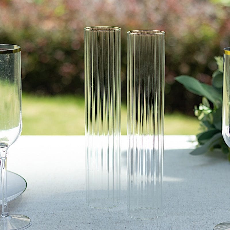 2 Clear Ribbed Candelabra Candle Holder Glass Shades