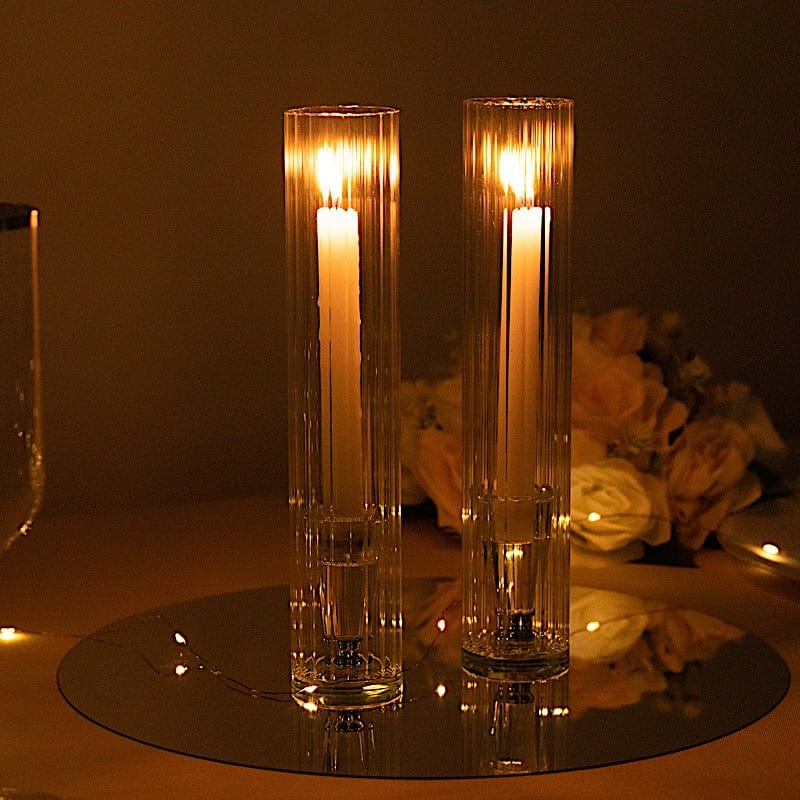 2 Clear Ribbed Candelabra Candle Holder Glass Shades