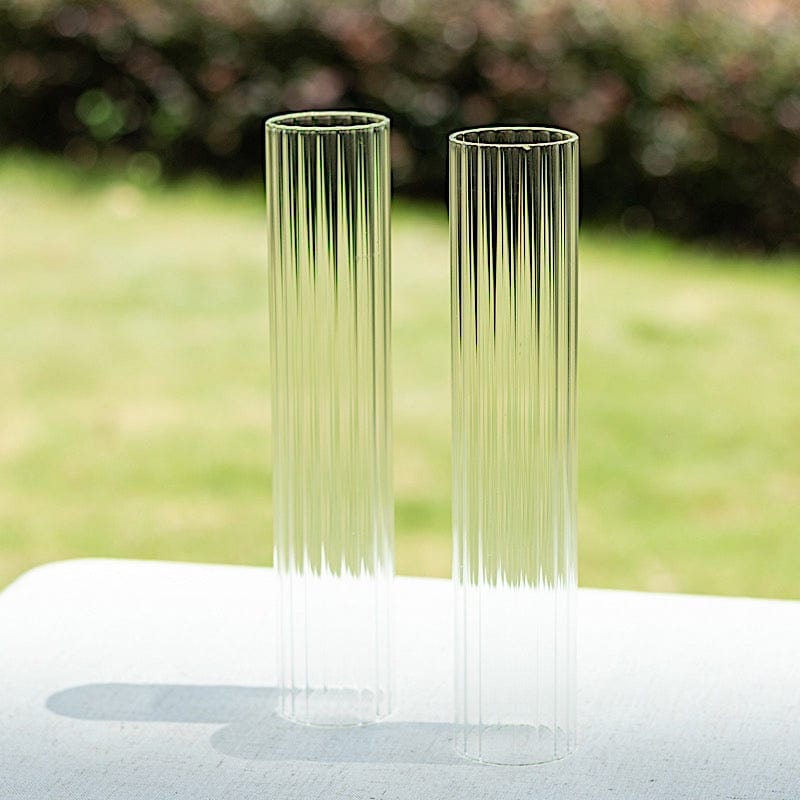 2 Clear Ribbed Candelabra Candle Holder Glass Shades