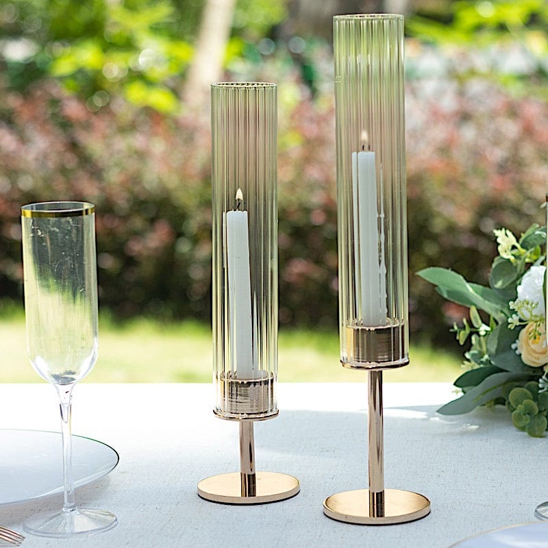 2 Clear Ribbed Candelabra Candle Holder Glass Shades