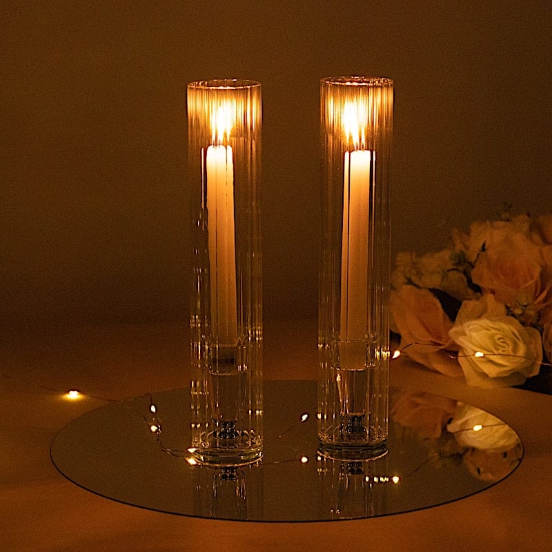 2 Clear Ribbed Candelabra Candle Holder Glass Shades