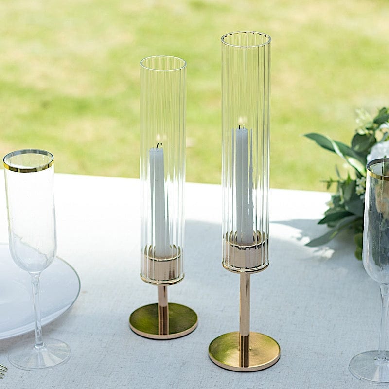 2 Clear Ribbed Candelabra Candle Holder Glass Shades