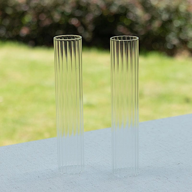 2 Clear Ribbed Candelabra Candle Holder Glass Shades