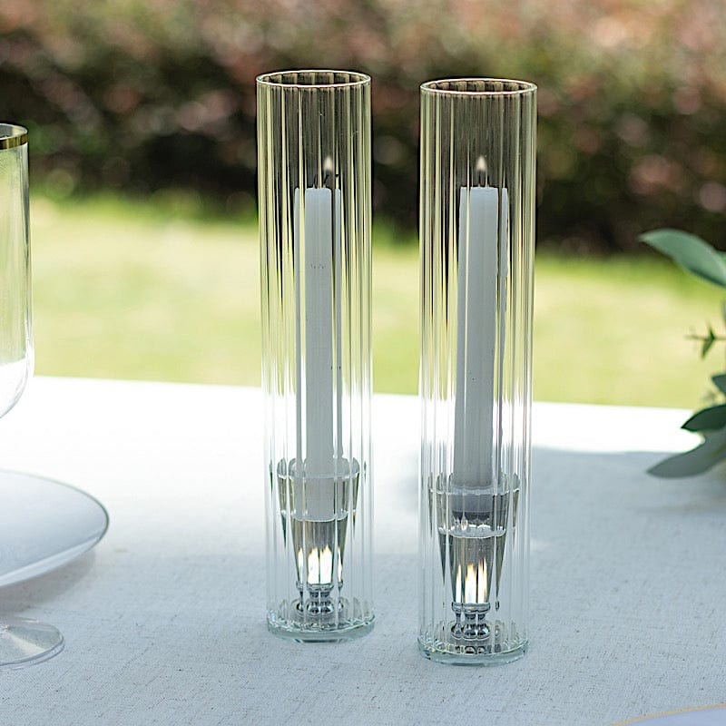 2 Clear Ribbed Candelabra Candle Holder Glass Shades