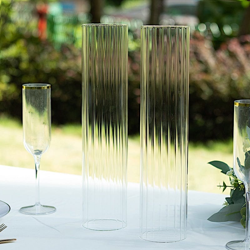 2 Clear Ribbed Candelabra Candle Holder Glass Shades