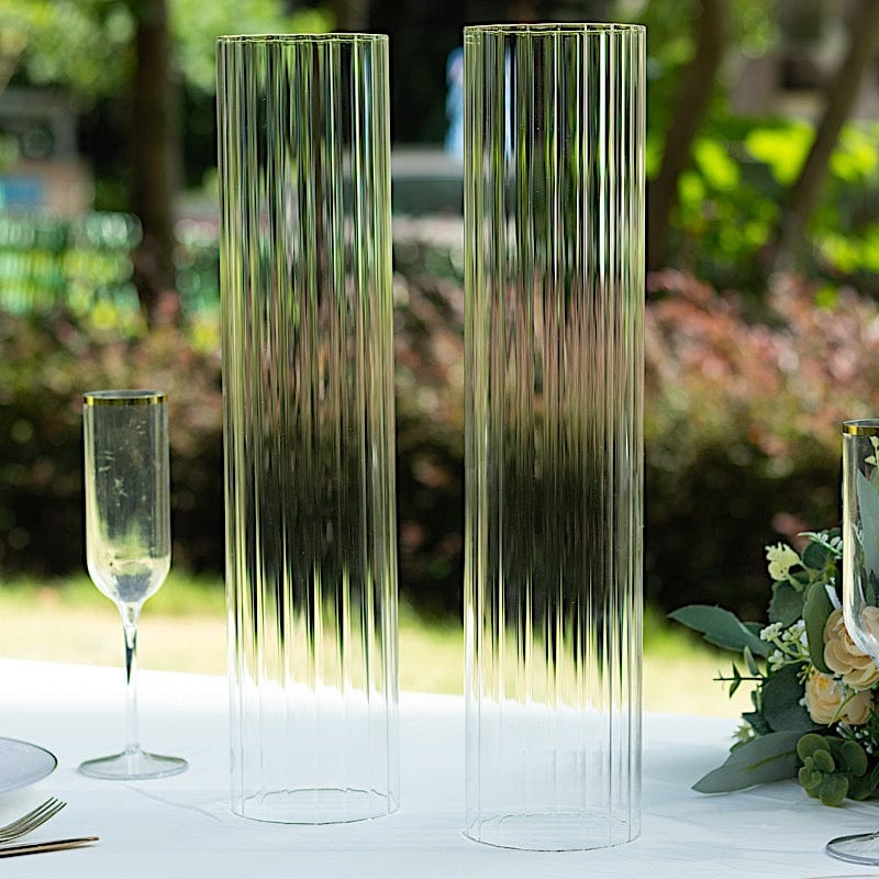 2 Clear Ribbed Candelabra Candle Holder Glass Shades